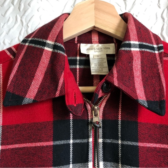 Jones New York Red, Black & White Plaid Zip-Up Long-sleeve Shirt Jacket Shacket - Picture 13 of 13